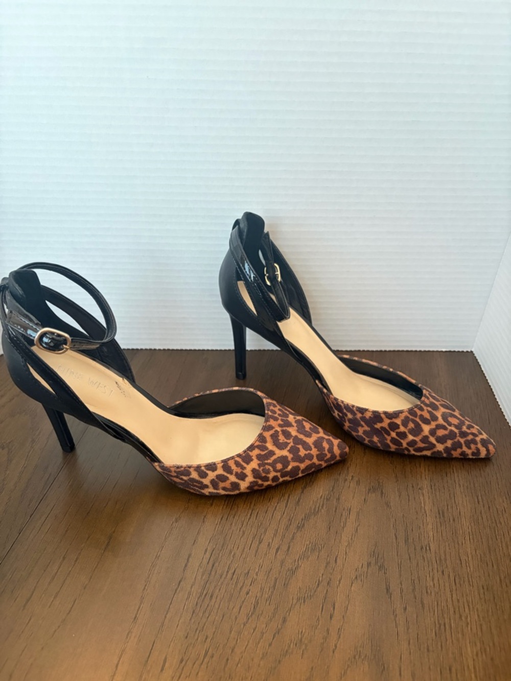 Nine West Leopard Print Pointed-Toe Ankle-Strap Heels - Black & Brown